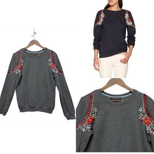 Hemant & Nandita Crystal Jeweled Embellished Sweatshirt Charcoal Gray Women Sz M